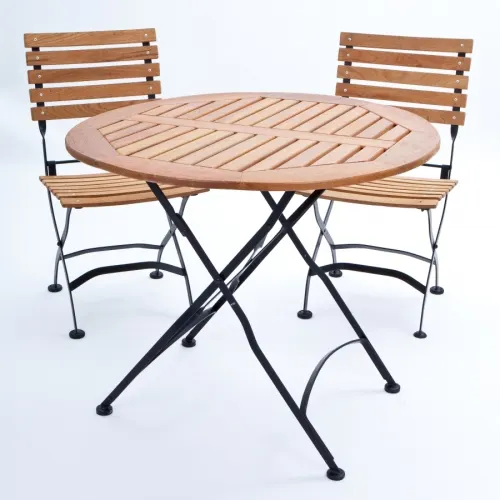 Gartentisch mit Holzlattung, rund, 90 cm, rotbraun / schwarz