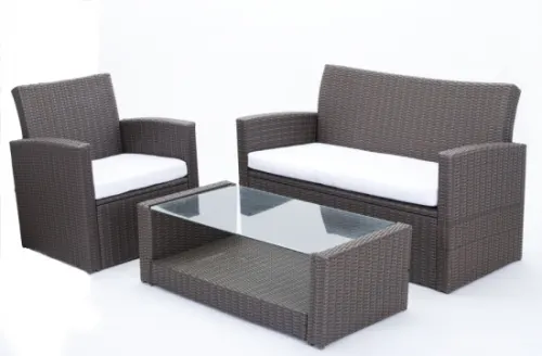 Rattangarnitur (1x Bank, 2x Sessel, 1x Tisch), braun