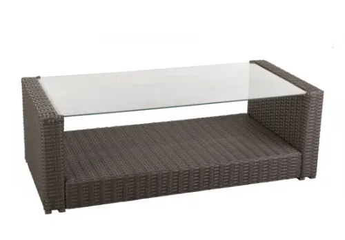 Rattantisch mit Glasplatte, rechteckig, braun