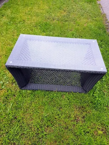 Rattantisch mit Glasplatte, rechteckig, schwarz