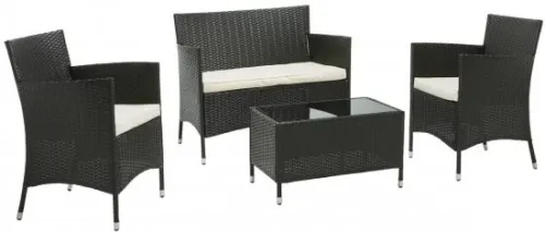 Rattangarnitur (1x Bank, 2x Sessel, 1x Tisch), braun