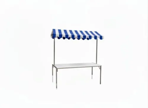Marktstand - Tischplatte: wei� - Dach: blau-wei�