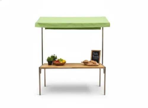 Marktstand - Tischplatte: Eiche - Dach: Hopfengr�n