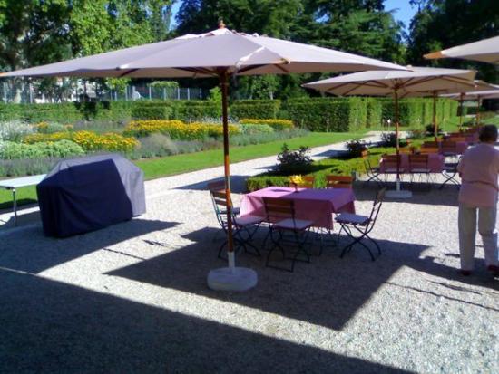Gartenstuhl mit Holzlattung, rotbraun / gr�n