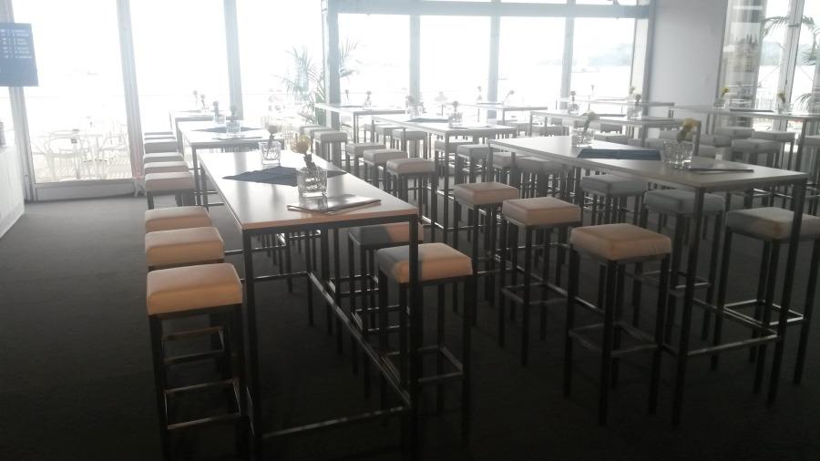 Stehtisch, Niro - Gr��e: 60 x 180 cm - Platte: wei�