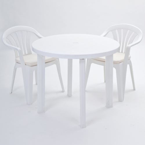 Gartentisch wei Kunststoff rund 90 cm 