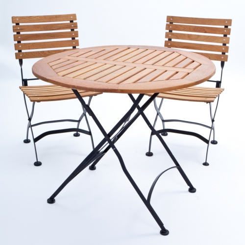 Gartentisch mit Holzlattung, rund, 90 cm, rotbraun / schwarz