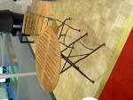Gartentisch mit Holzlattung, rund, 90 cm, rotbraun / schwarz 