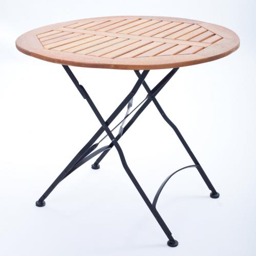 Gartentisch mit Holzlattung, rund, 90 cm, rotbraun / schwarz