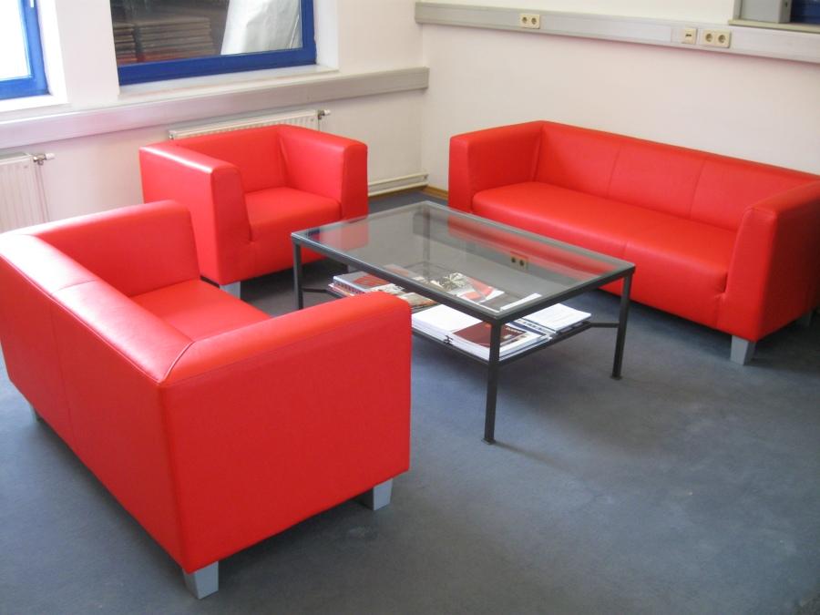 Ledersofa mit gleichhoher Seitenlehne - Gr��e: f�r 3 Personen - Farbe: rot