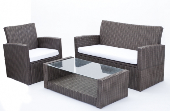 Rattangarnitur (1x Bank, 2x Sessel, 1x Tisch), braun