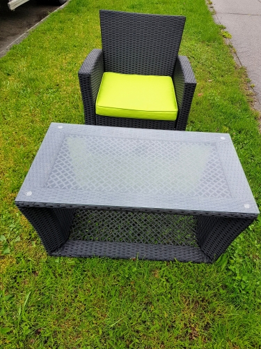 Rattangarnitur (1x Bank, 2x Sessel, 1x Tisch), schwarz