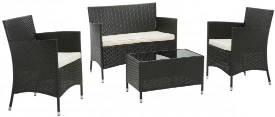 Rattangarnitur (1x Bank, 2x Sessel, 1x Tisch), braun