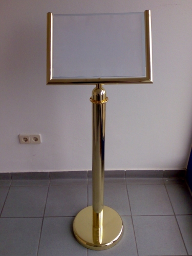 Absperrst�nder mit Hinweistafel - Material: Messing - Format: A3 Querformat
