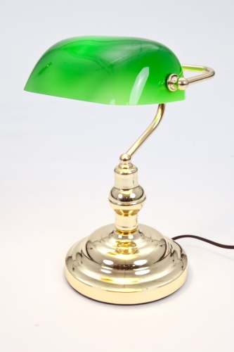 Leselampe mit grnen Schirm und Messingestell