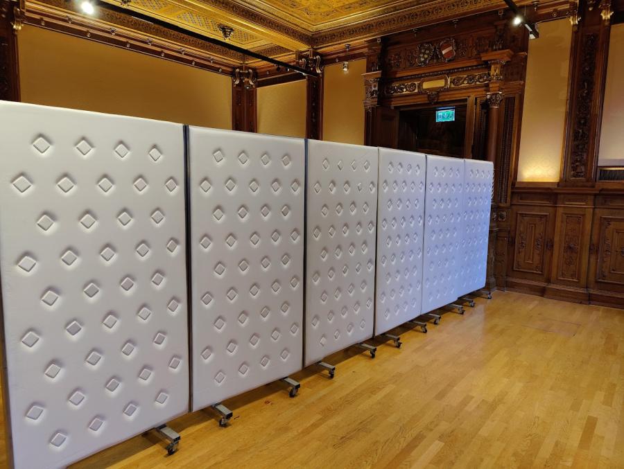 Paravent, 100 x 200 cm - Einschub: Knopfleder / wei� - Variante: beidseitig