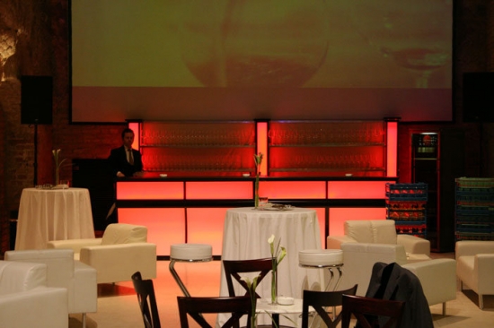 Bar mit LED-Beleuchtung und Plexifront, 2 lfm ohne Gl�serregal