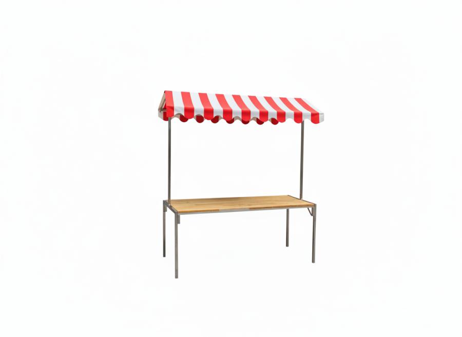 Marktstand - Tischplatte: Eiche - Dach: rot-wei�
