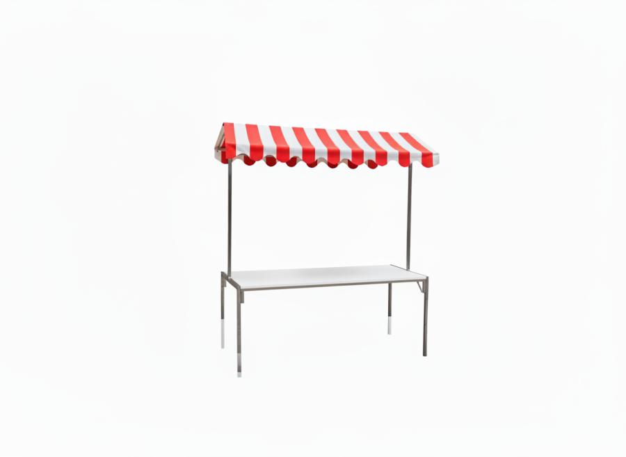 Marktstand - Tischplatte: wei� - Dach: rot-wei�