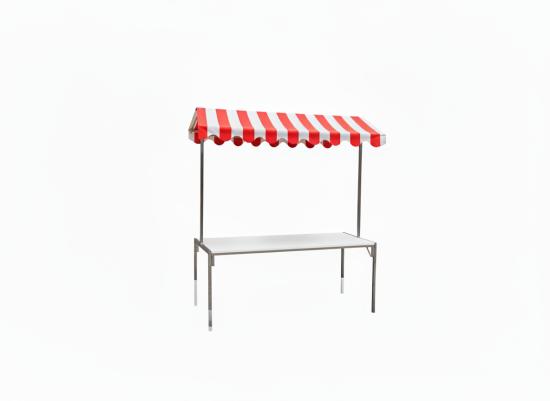 Marktstand - Tischplatte: wei� - Dach: rot-wei�