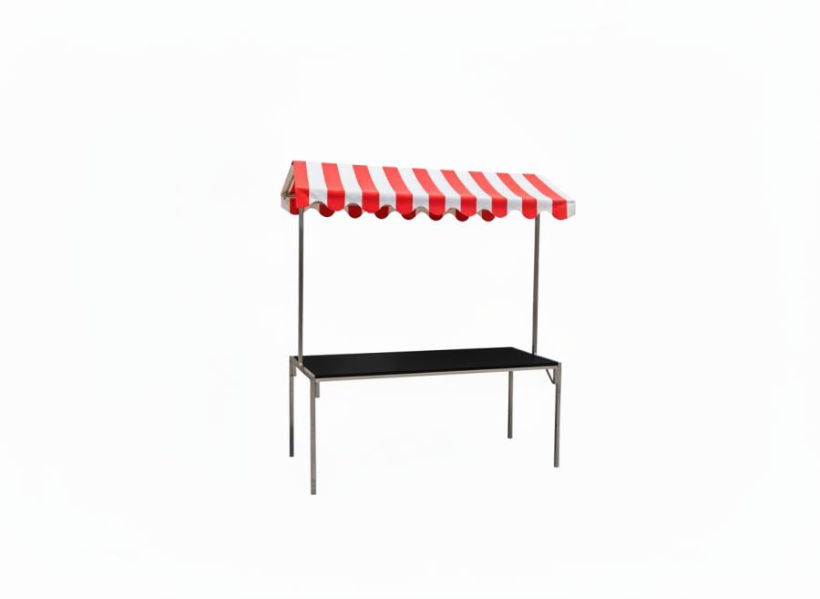 Marktstand - Tischplatte: schwarz - Dach: rot-wei�