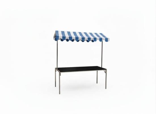 Marktstand - Tischplatte: schwarz - Dach: blau-wei�