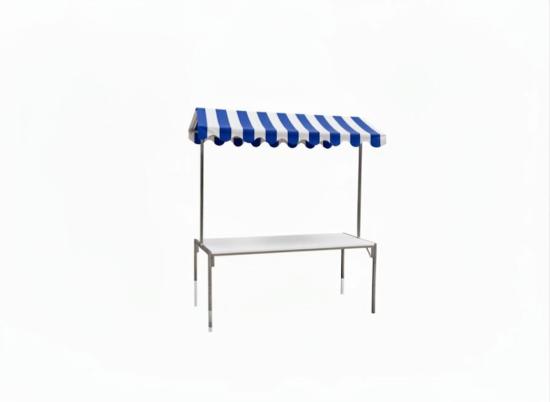 Marktstand - Tischplatte: wei� - Dach: blau-wei�