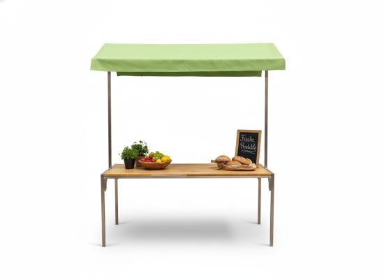 Marktstand - Tischplatte: Eiche - Dach: Hopfengr�n